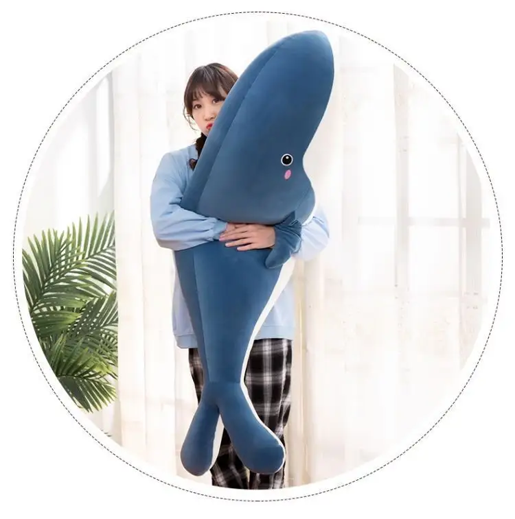 Wholesale cute whale plush toys throw pillow girls sleeping bed boys doll large super soft doll