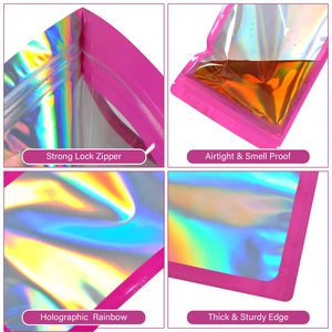 Tùy chỉnh in rõ ràng phía trước bạc được hỗ trợ sáng bóng bao bì nhựa Mylar <span class=keywords><strong>Zip</strong></span> khóa Holographic Túi - Product Image 3