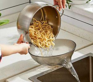 Passoire multifonction en plastique DD931 avec bec verseur, filtre et entonnoir pour fruits et légumes, idéale pour le drainage et les bols de cuisine - Vente en gros - Product Image 2