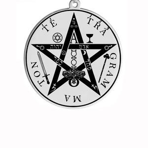 Collar con Colgante de Acero Inoxidable, Sello de <span class=keywords><strong>Kabala</strong></span>, Estrella, Amuleto, Joyería Moderna Unisex, Acabado Espejo, Colgante de Acero Titanio - Product Image 6