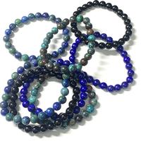 Bracelet perlé style bohème en azurite naturelle, onyx noir, cristal et strass, plaqué or, élastique et ajustable, Fashion Channel IGI