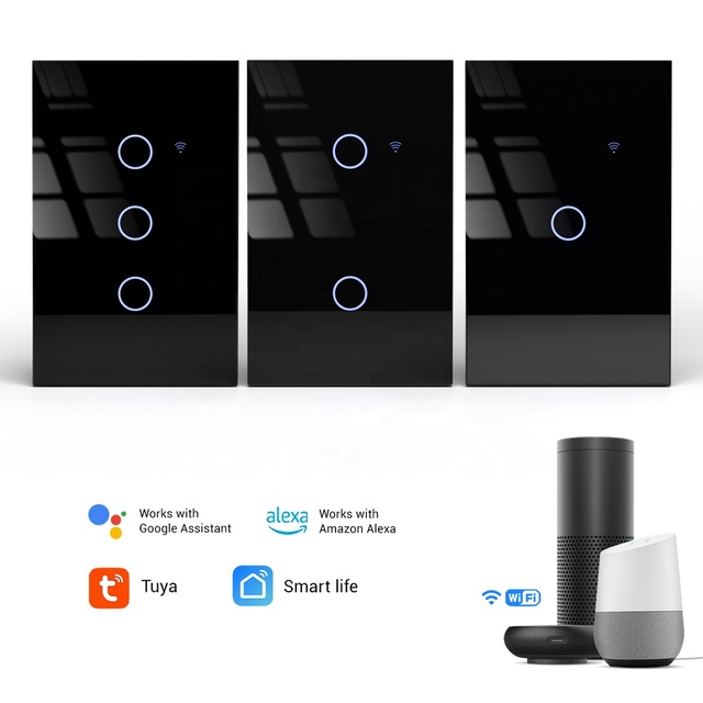 Smart House Switches 118*75mm BLE/WiFi 2 Gang Wall Switch for Light Flame-Retardant PC Glass Panel for Home Office