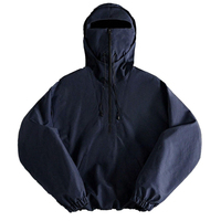 Veste à capuche coupe-vent personnalisée OEM, Blouson coupe-vent ample pour homme avec demi-zip et masque facial, Vêtement de sport ODM