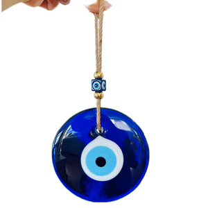 Ornement suspendu en verre fait main, gravé, grand bleu, style Art Déco, motif Œil Turc (Nazar) et Œil de protection Grec, porte-bonheur, avec cordon, pour Noël - Product Image 1