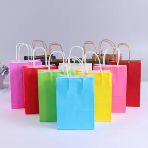 कस्टम लोगो मिनी छोटे हैंडल के साथ क्राफ्ट पेपर बैग त्योहार उपहार बैग उच्च गुणवत्ता कैंडी शॉपिंग बैग