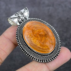 Pendentif en ambre naturel de la Baltique, pierre précieuse orange, plaqué argent 925, fait main, style bohème, unisexe, 2,36 pouces, vente en gros - Product Image 2