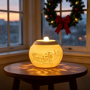 <span class=keywords><strong>Lampada</strong></span> Aromatica LED Natalizia in Porcellana Traslucida con Renna e Slitta di Babbo Natale in Rilievo, Luce Notturna per Decorazioni Festive - Product Image 3