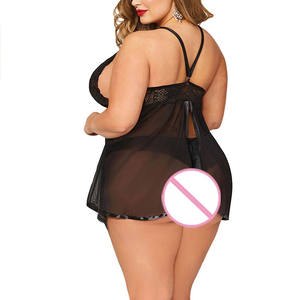 Erotisches Babydoll-Dessous in Übergröße 5XL, transparentes Spitzen-Nachthemd für Damen, sexy Unterwäsche mit V-Ausschnitt, ärmellose Nachtwäsche - Product Image 3