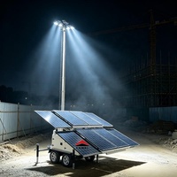 Grands panneaux solaires, remorques d'éclairage LED avec mât hydraulique de 7 mètres pour l'éclairage des zones montagneuses éloignées