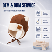 Chapeau de trappeur avec oreilles d'ours, doublure matelassée en fausse fourrure, cache-oreilles et sangle de menton pour tout-petits, enfants, vente en gros