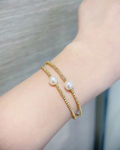 Xinfly Wholesale 18k Yellow Gold Natural Akoya Pearl Laser <b>Beads</b> <b>Bracelet</b> - Product Image 5