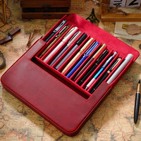 Étui à stylos en cuir véritable personnalisable avec design multicolore, boîte de rangement pour lunettes, boîte à stylos en cuir véritable Crazy Horse