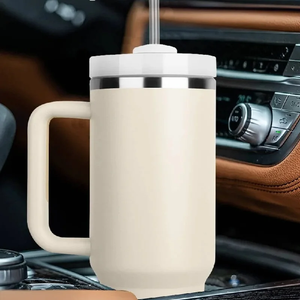 Stainless Steel Tumbler 40oz Vacuum Insulated Travel <b>Mug</b> with Handle and Straw Black Minimalist Design - Product Image 3