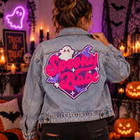 Patch en chenille personnalisé motif Cœur Spooky Babe, broderie et applique personnalisées Halloween Fantôme Sorcière pour vestes et sweats à capuche