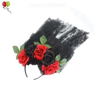 Costume bandeau Rose élégant pour la fête des mariés, accessoire couronne en dentelle et voile, à fleurs, KD951