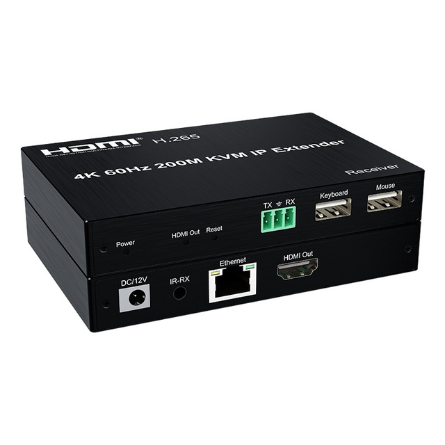 New Arrival 4K 60Hz 200M KVM IP Extender Support RS232 IR Remote Control USB Mouse and Keyboard Extension hdmi IP Kvm Extender