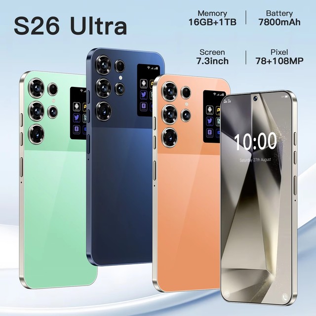 2026 New Arrival S26 Ultra Smartphone 5G 7.3HD 144Hz Display 108MP Android 14 Dual SIM Face Unlock English/French LTE/CDMA