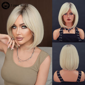 <span class=keywords><strong>Peluca</strong></span> corta recta blanca y dorada de arena para mujer de 12 pulgadas con flequillo, gorra ajustable, fibra sintética resistente al calor Natural - Product Image 1