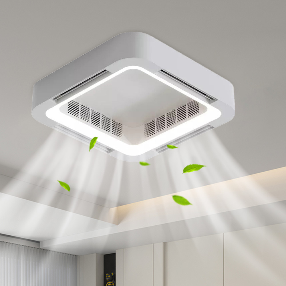 2025 Bladeless Ceiling Fan Light Flush Mount Smart APP Control Dimmable Square Led Ceiling Fan with Light and Remote