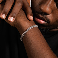 Bracelet chaîne cubaine en or blanc certifié 6 mm à rangée unique, serti de diamants, pour femmes, bracelet cubain Miami glacé en zircon pour rappeurs