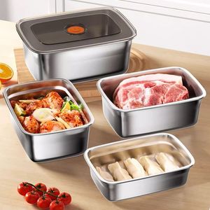 Conteneur de stockage alimentaire rectangulaire en acier inoxydable avec couvercle à clipser pour réfrigérateur, four, voyage - Packs multi-usages - Product Image 3