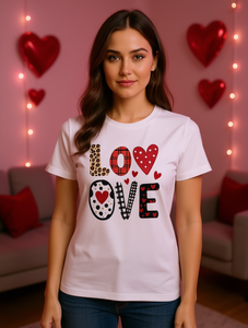 T-shirt da donna taglie forti con stampa a cuori, a pois e a righe, casual, primavera estate, girocollo, in jersey di cotone, per San Valentino - Product Image 2