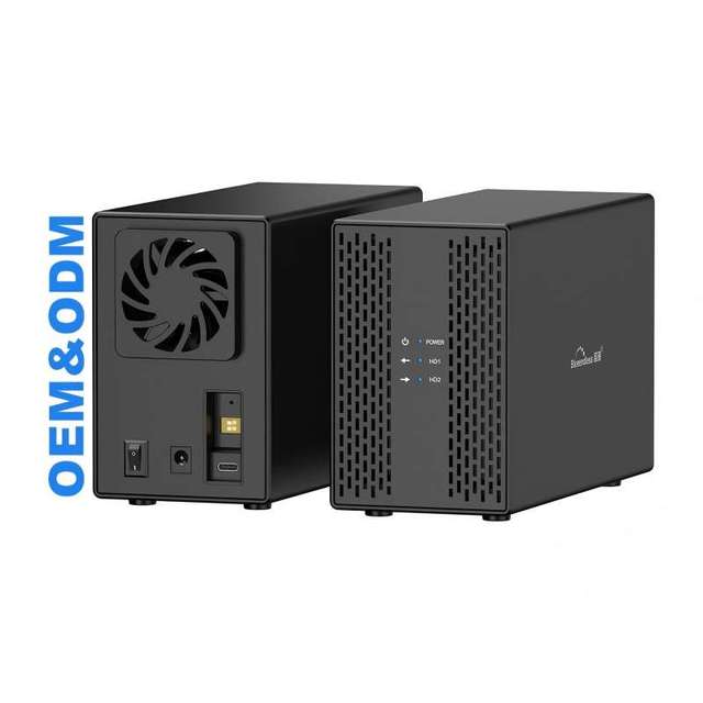 2.5 3.5 SATA SSD HDD RAID Enclosure USB C 2 Bay External Hard Drive RAID Enclosure with Fan for 2.5/3.5" SATA HDD/SSD