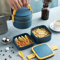 Boîte à lunch carrée en plastique, compatible micro-ondes, récipient de stockage alimentaire, boîte bento pour préparation de repas avec poignée-cuillère