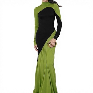 เดรสยาวทรงลำลองคอตั้งสำหรับผู้หญิงรุ่นใหม่ล่าสุด ดีไซน์ตัดสีแฟชั่น แขนยาว เหมาะสำหรับขายส่ง - Product Image 3