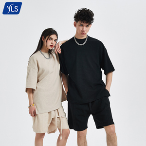YLS-Camiseta de Color liso para hombre, conjunto de dos piezas de tela de Waffle de 260Gsm de talla grande a juego, <span class=keywords><strong>2022</strong></span> - Product Image 2