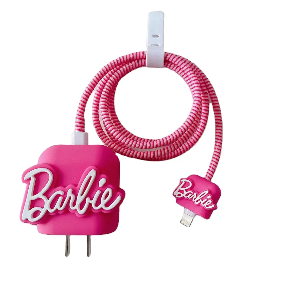 Kawaii pembe Barbie veri kablosu koruyucu kapak Iphone 18/20W kız kalp Anime moda şarj kafa koruma kollu vaka