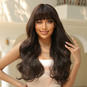 Toptan fiyat gelecek Fiber koyu kahverengi büyük uzun dalga kıvırcık saç sentetik peruk kıvırcık saç mat yüksek yoğunluklu afrika kız - Product Image 1