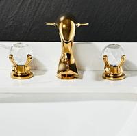 Robinet de lavabo de salle de bain en laiton doré de luxe, 3 pièces, 3 trous, 2 poignées, robinet de lavabo