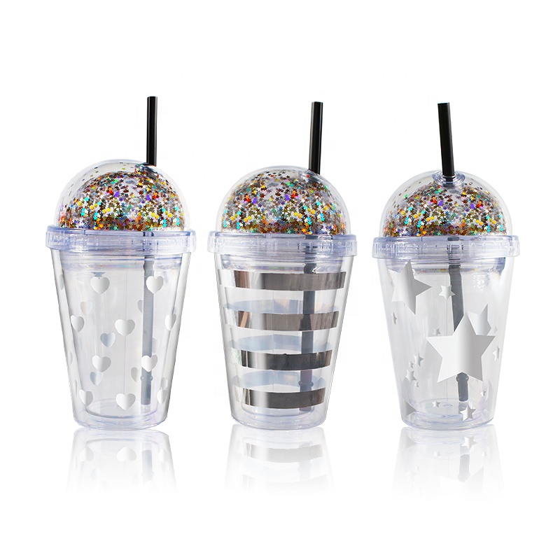 Пластиковые стаканы Girlwill для ПЭТ-пленки, с купольной крышкой, кружки на заказ, оптовая продажа, стакан с соломинкой, не содержит Бисфенол А, бутылки для воды из поликристаллического материала