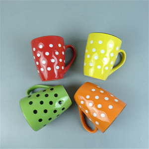 Tasse à café en céramique, avec points peints à la main, accessoire pour le thé <span class=keywords><strong>mocha</strong></span>, en porcelaine imprimé, 12 oz, nouveauté - Product Image 4