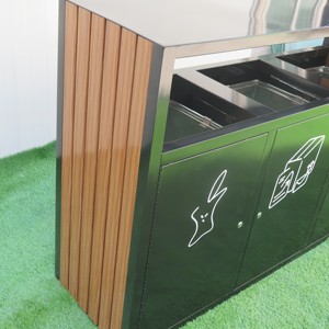 Contenedor de Basura para Exteriores de Metal y Madera con Diseño Moderno, <span class=keywords><strong>3</strong></span> <span class=keywords><strong>Compartimentos</strong></span> - Product Image 5