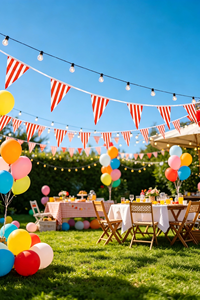 Guirlande de 20 drapeaux rayés rouge et blanc en PE lavable et réutilisable de 10 m pour décoration de fête d'anniversaire, de cirque ou de carnaval - Product Image 5