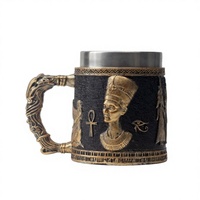 Mug Bir Gaya Seni Mesir Piramida, Cangkir Kopi Baja Anti Karat Firaun, Mug Air Kepala Sphinx, Kartu