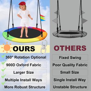 CZFIT 40 Inch Green Alloy PPE Hanging Saucer Tree <b>Swing</b> <b>for</b> Kids Indoor/Outdoor Kindergarten Waterproof Seat 2 Hanging Straps - Product Image 6