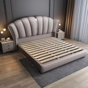 Ensemble de meubles de chambre à coucher contemporains de luxe pour usage commercial, lit en cuir véritable luxueux, lit moelleux, certifié ENF, hôtel - Product Image 5