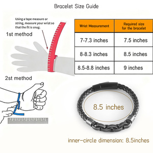 Men's <b>Leather</b> Woven <b>Bracelet</b> Black Stainless Steel Chain 7.5 8.5 9 Inches Everyday Wear Geometric Design - Product Image 4