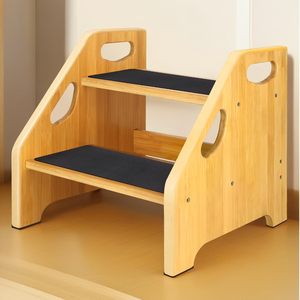 Factory Wholesale Custom Safety Bamboo Wood Kids' Furniture Kitchen Toddler 2 <strong>Step</strong> Stool Ladders Wooden <strong>Baby</strong> <strong>Step</strong> Stool for Kids - Product Image 1