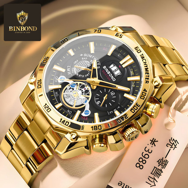 BINBOND High End Brand Men's Watch Original Stainless Steel Luminous Waterproof Watch Luxury Business Date Quartz Men Watches