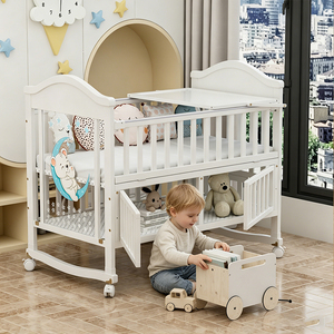 Nouveau lit bébé en bois convertible de haute qualité à hauteur réglable sur 3 niveaux, avec tête de lit en acrylique et éclairage intégré - Product Image 1