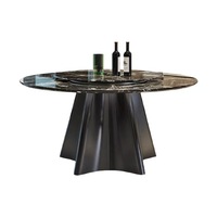 Table à manger ronde moderne de style italien de luxe léger, avec structure en acier et plateau en marbre, 6 places, chaises avec rangement, mobilier de maison pour villa