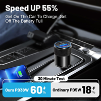 Prix d'usine, chargeur de voiture portable USB C 38W à 2 ports, adaptateur de charge rapide PD 3.0, protection OTP pour Samsung et autres téléphones