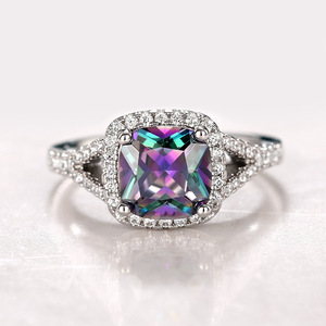 Anello da Donna Q465 con Cristallo Taglio Cuscino, in Argento 925 con Incastonatura Pavé, Anelli con Gemme per Fidanzamento - Product Image 6