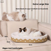 Nid à gratter ovale à pois pour chat, 65 cm, grand lit pour chat en carton ondulé avec jouet clochette