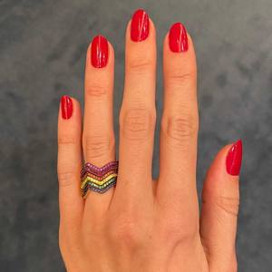 Anello da Cocktail Geometrico F493 con Incastonatura a Pavé, Zirconia Cubica Sintetica, Anelli Unisex alla Moda per Feste - Product Image 5