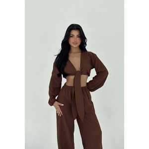 ชุดเซ็ตเสื้อฮู้ดและกระโปรงสปอร์ตสีน้ำตาล Adelina สำหรับผู้หญิง ไซส์ XS ทรงหลวม พร้อมเชือกผูก 2 ชิ้น - Product Image 2